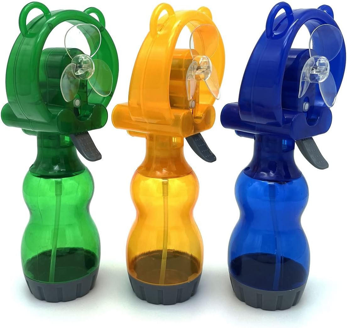 Water Misting Fan Portable Handheld Spray Fans Battery Operated for Outdoor Cooling- Set of 3 (Blue/Green/Yellow)