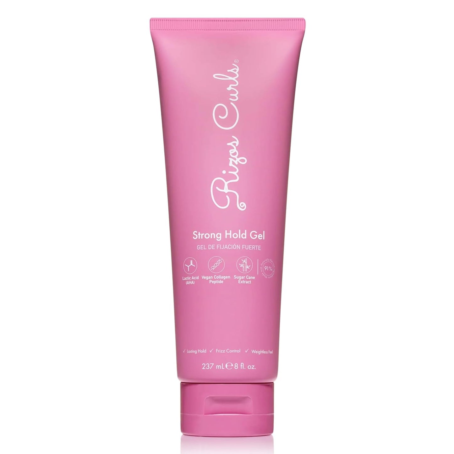 Rizos Curls Strong Hold Gel - Long-Lasting, Flake-Free Gel for Curly, Coily, and Wavy Hair, Frizz Control, Curl Definition & Shine, Vegan Collagen Peptides & Sugar Cane Extract, 8oz