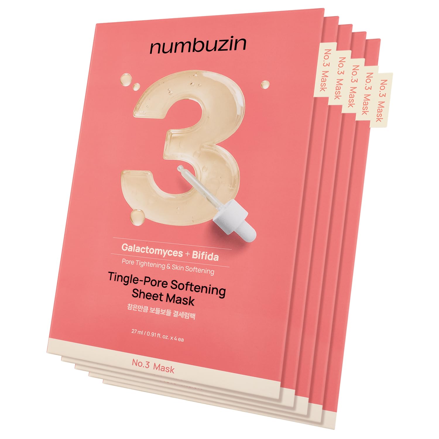 numbuzin No.3 Sheet Mask | 5 Sheets | Tingle-Pore Softening Sheet Mask | Pore Minimizing, Skin