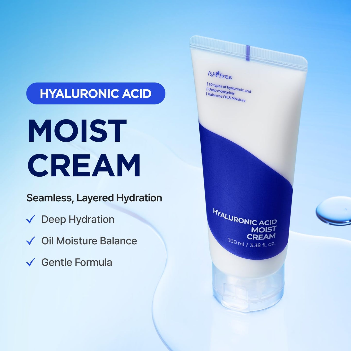 ISNTREE Hyaluronic Acid Moist Cream | Korean Face Moisturizer with Hyaluronic Acid | Deep