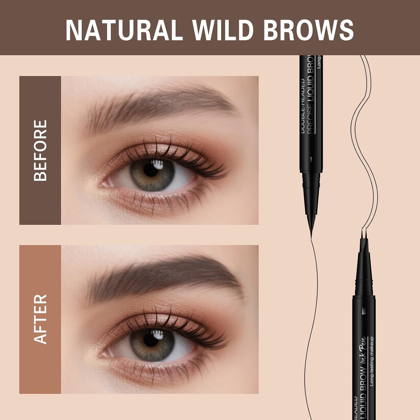 Microblading Eyebrow Pen, Dual-Ended Brow Pencil with 2-Fork-Tip and Precise Brush, Waterproof Longer Lasting Eyebrow Pencil, Microblade Eyebrow Pencil Create Natural Hair-Like Strokes (Light Brown)