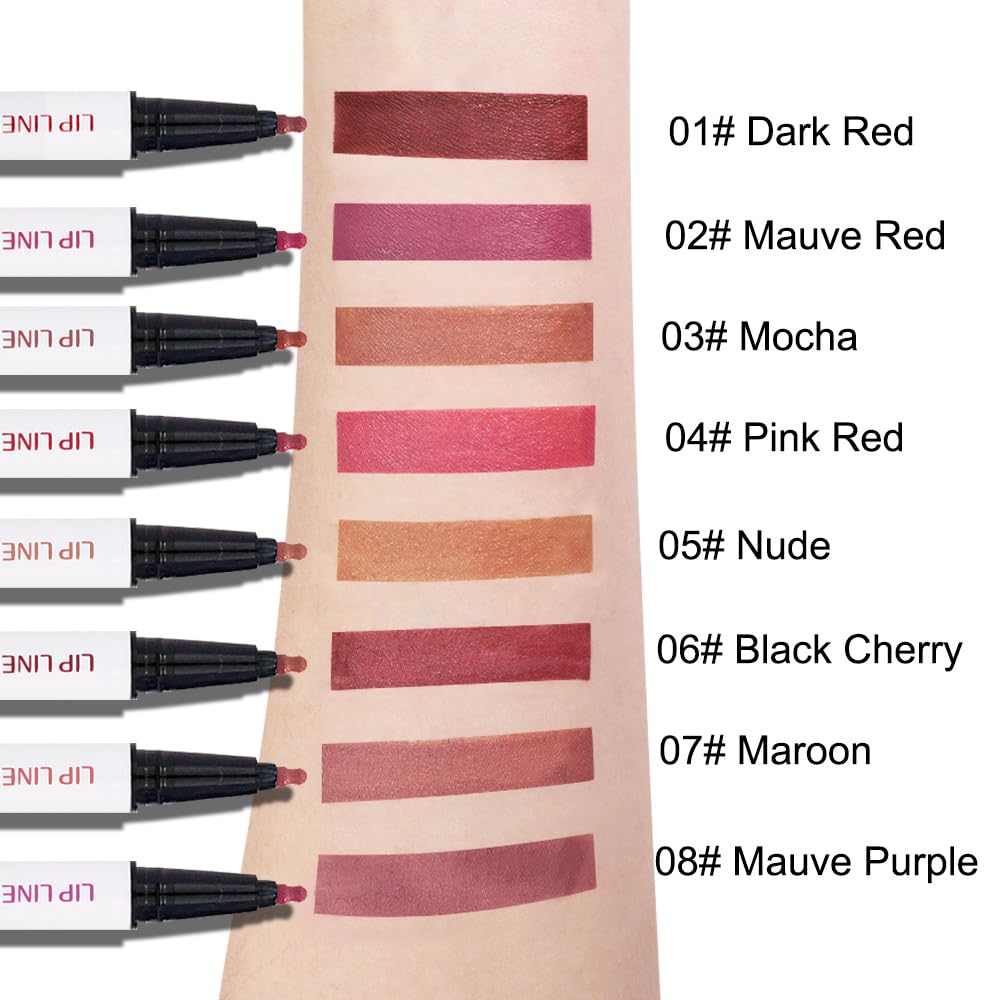 evpct Longwear Liquid Lip Liner Stain Marker Pen Long Lasting Waterproof, Nude Brown Matte Semi Permanent 24 Hour Lip Liner and Lipstick Combo, Korean Color Stay Lipliner All Day, Lips Stain peel off