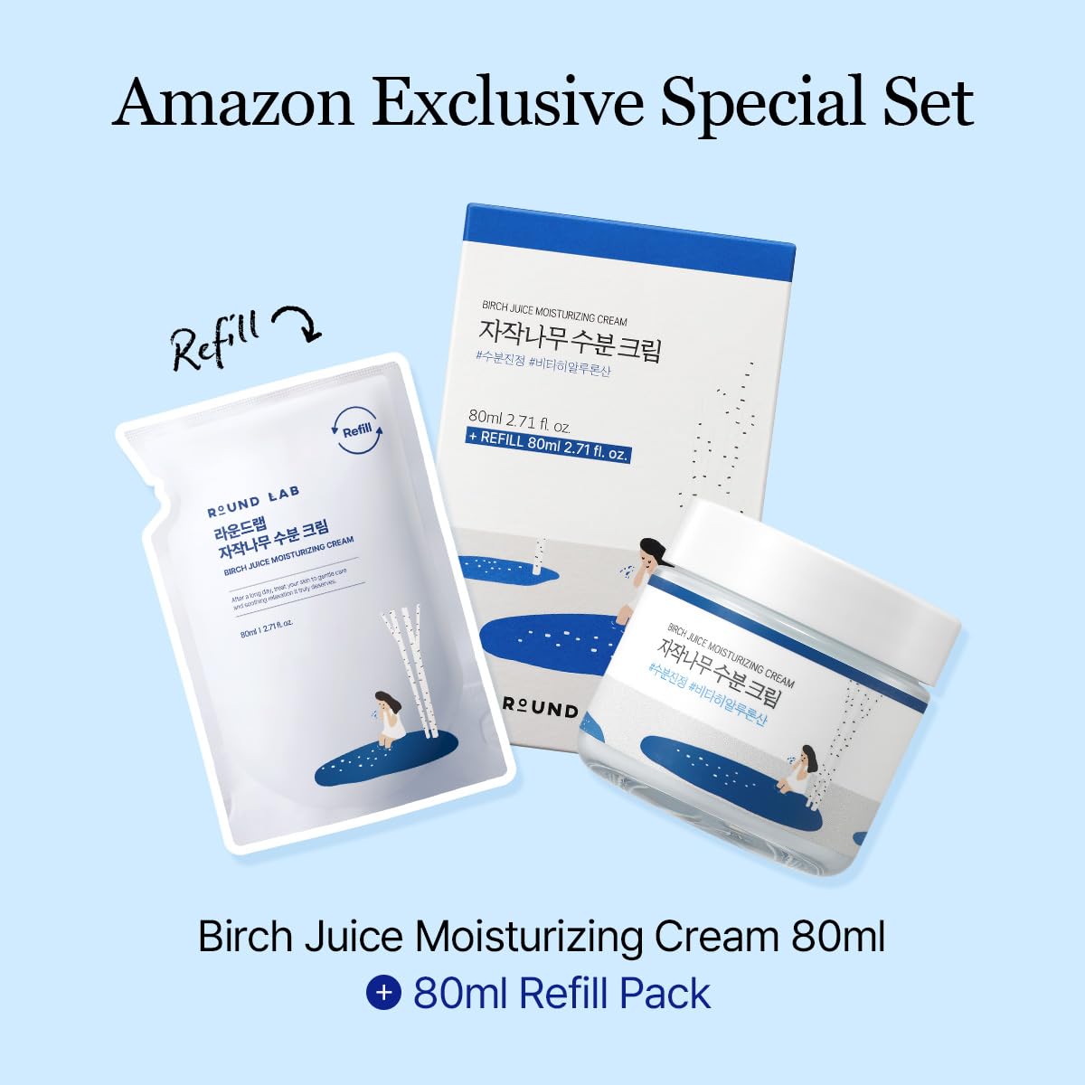 ROUND LAB Birch Juice Moisturizing Cream 2.7 Fl Oz 1+1 Refill Set