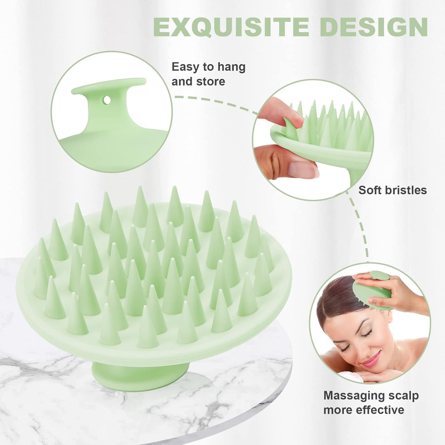 Silicone Scalp Massager Shampoo Brush, Scalp Scrubber for Hair Growth (Grass Green)