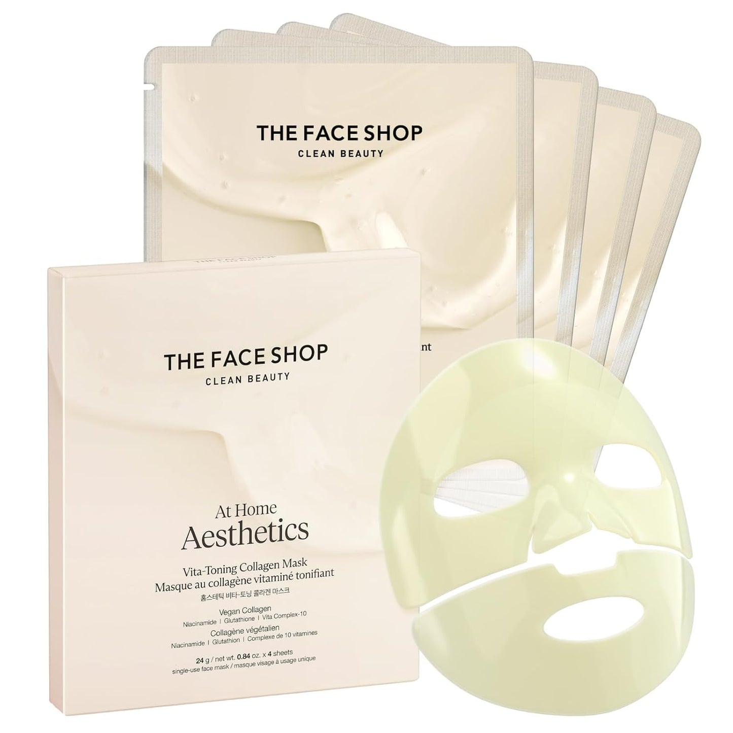 THE FACE SHOP Vita-Toning Vegan Collagen Face Mask, Korean Glass Skin Essential, Hydrogel Mask for