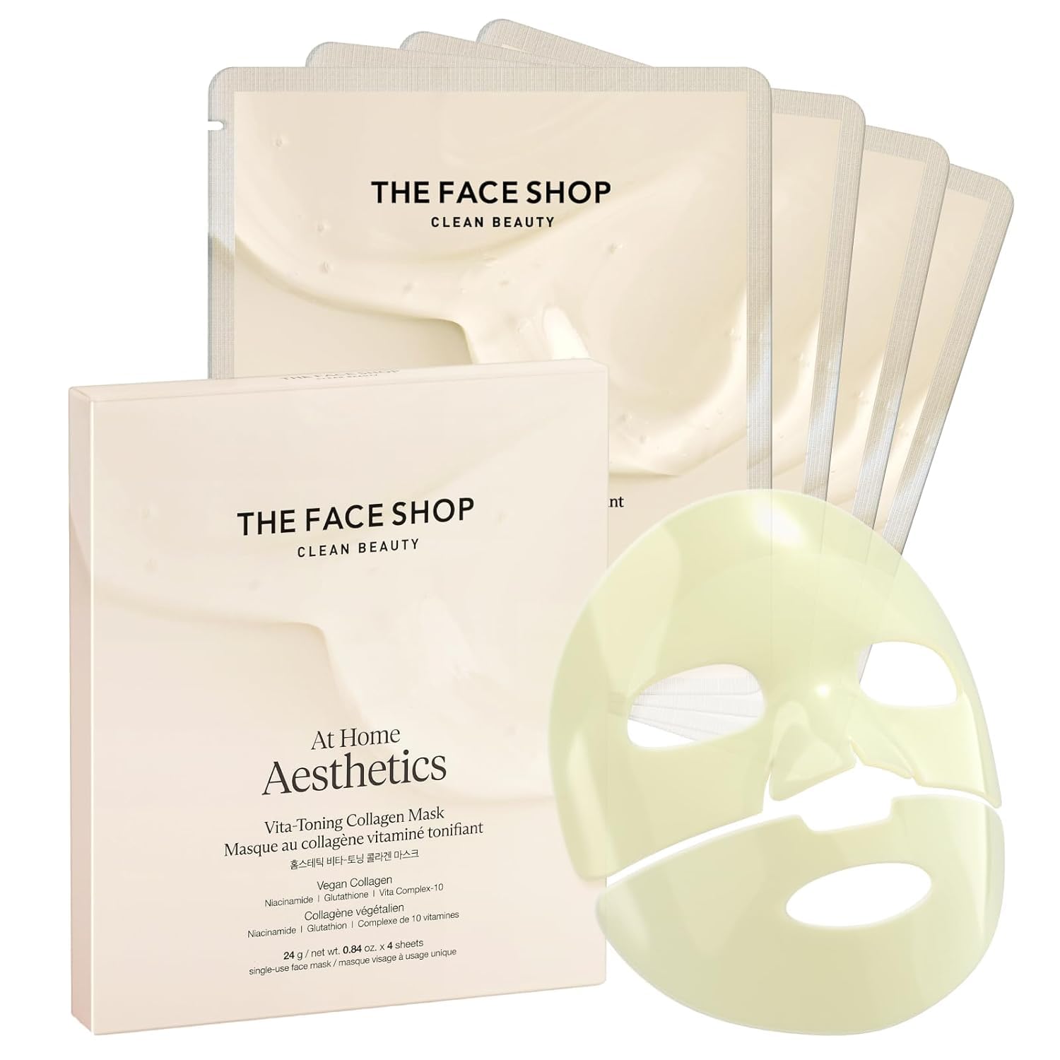 THE FACE SHOP Vita-Toning Vegan Collagen Face Mask, Korean Glass Skin Essential, Hydrogel Mask for