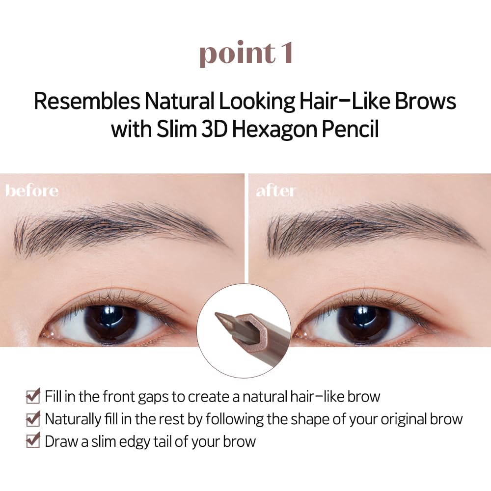ETUDE Bare Edge 3D Eyebrow Pencil, Natural Brown, Natural-Looking
