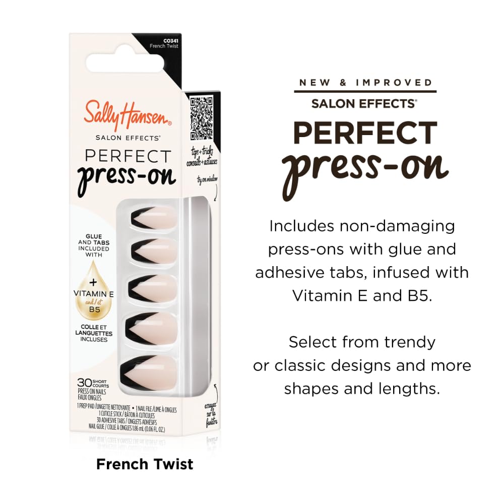 Sally Hansen Instant Cuticle Remover & Salon Effects French Twist Press On Nails Kit - 15 Second Gel, Aloe & Chamomile