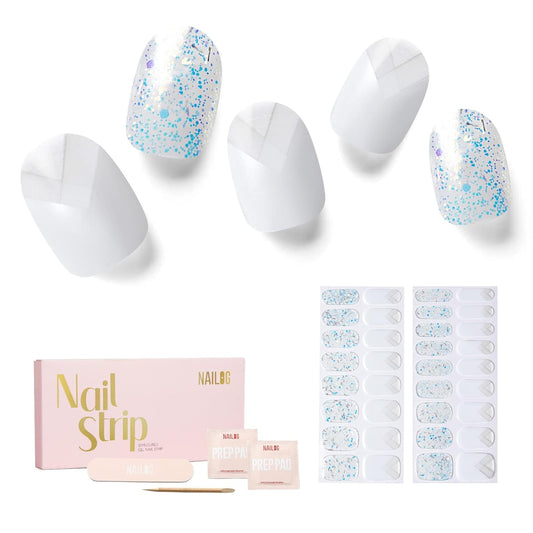 NAILOG Semi Cured Gel Nail Strips 34 pcs, Buy 2 Get 1 UV Lamp, Salon-Quality Gel Nail Stickers