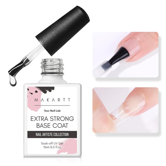 Makartt Base Coat Nail Polish 15ml – Extra Strong, Long-Lasting Gel Base Coat & Nail Glue for Small