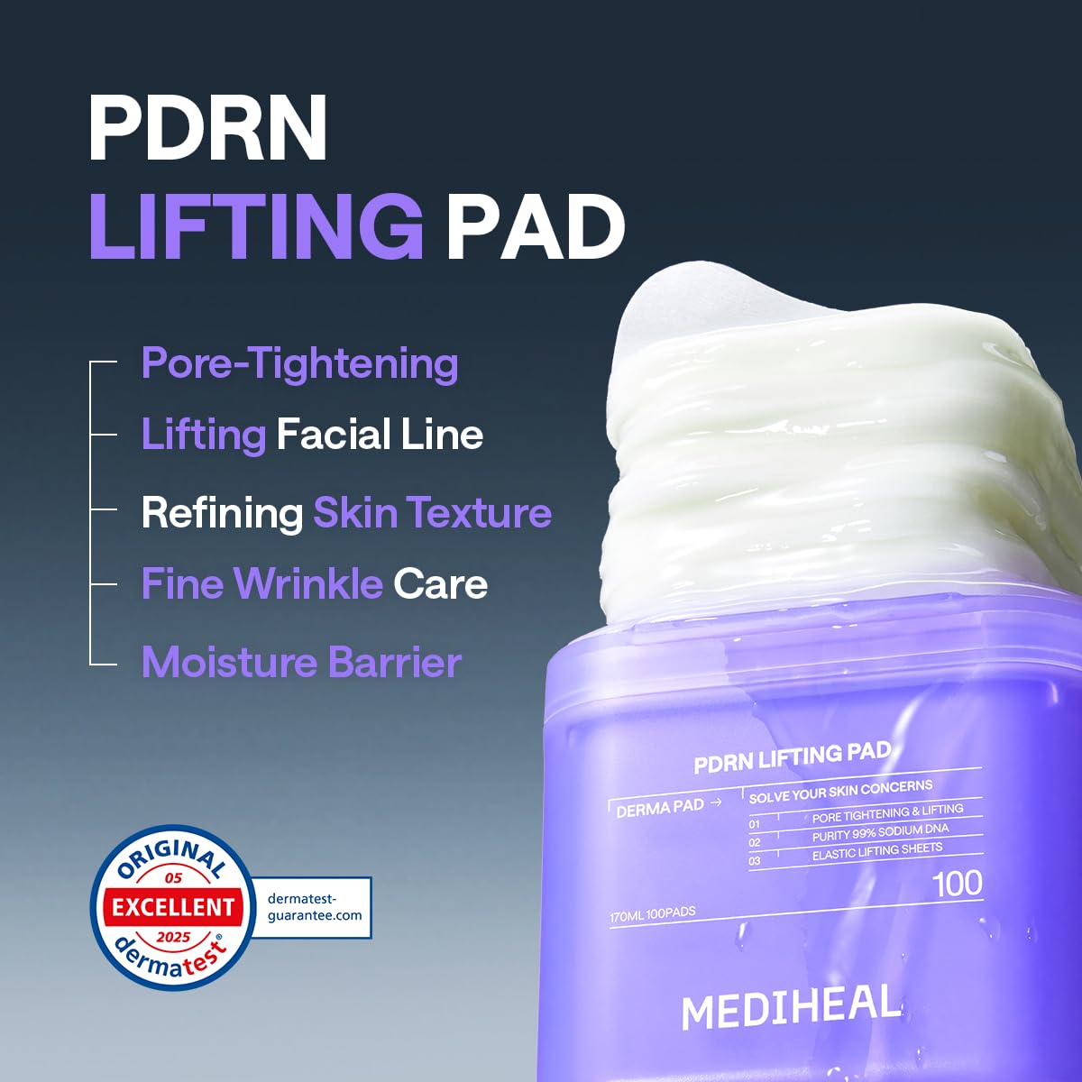 MEDIHEAL PDRN Lifting Toner Pads, Pore & Wrinkle Care (100 Count)