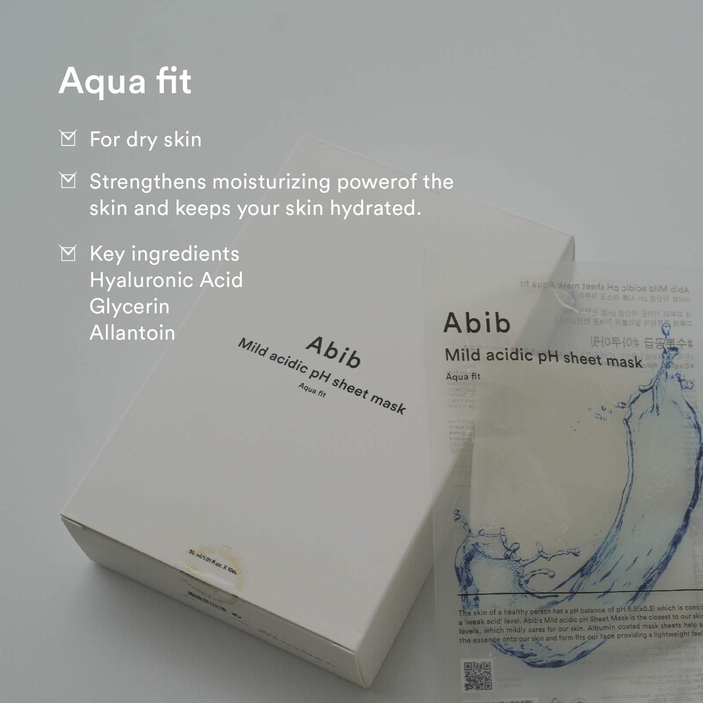Abib Mild Acidic pH Sheet Mask Aqua Fit 10 Sheets I Intense Hydrating and Moisturizing Care for Dry