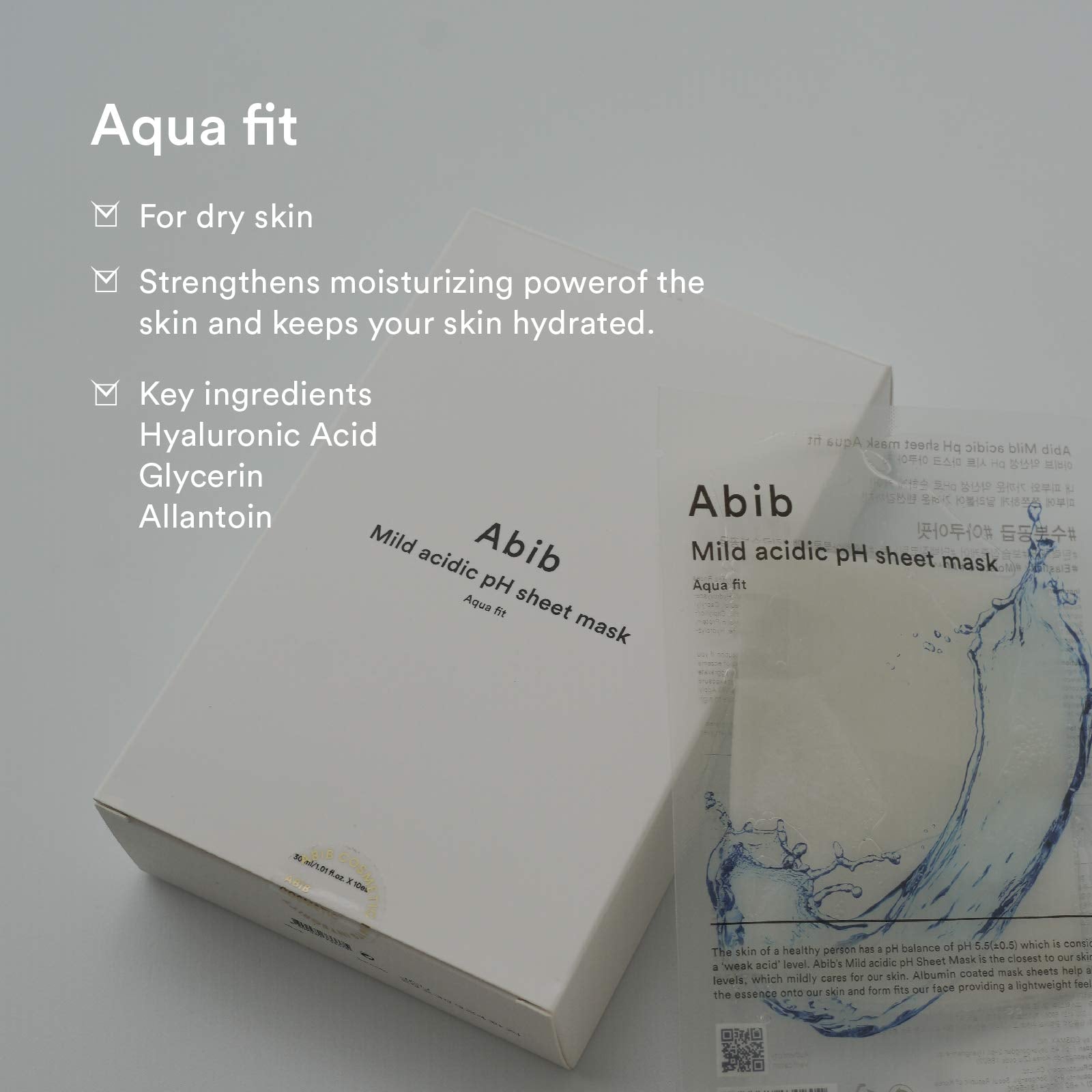 Abib Mild Acidic pH Sheet Mask Aqua Fit 10 Sheets I Intense Hydrating and Moisturizing Care for Dry