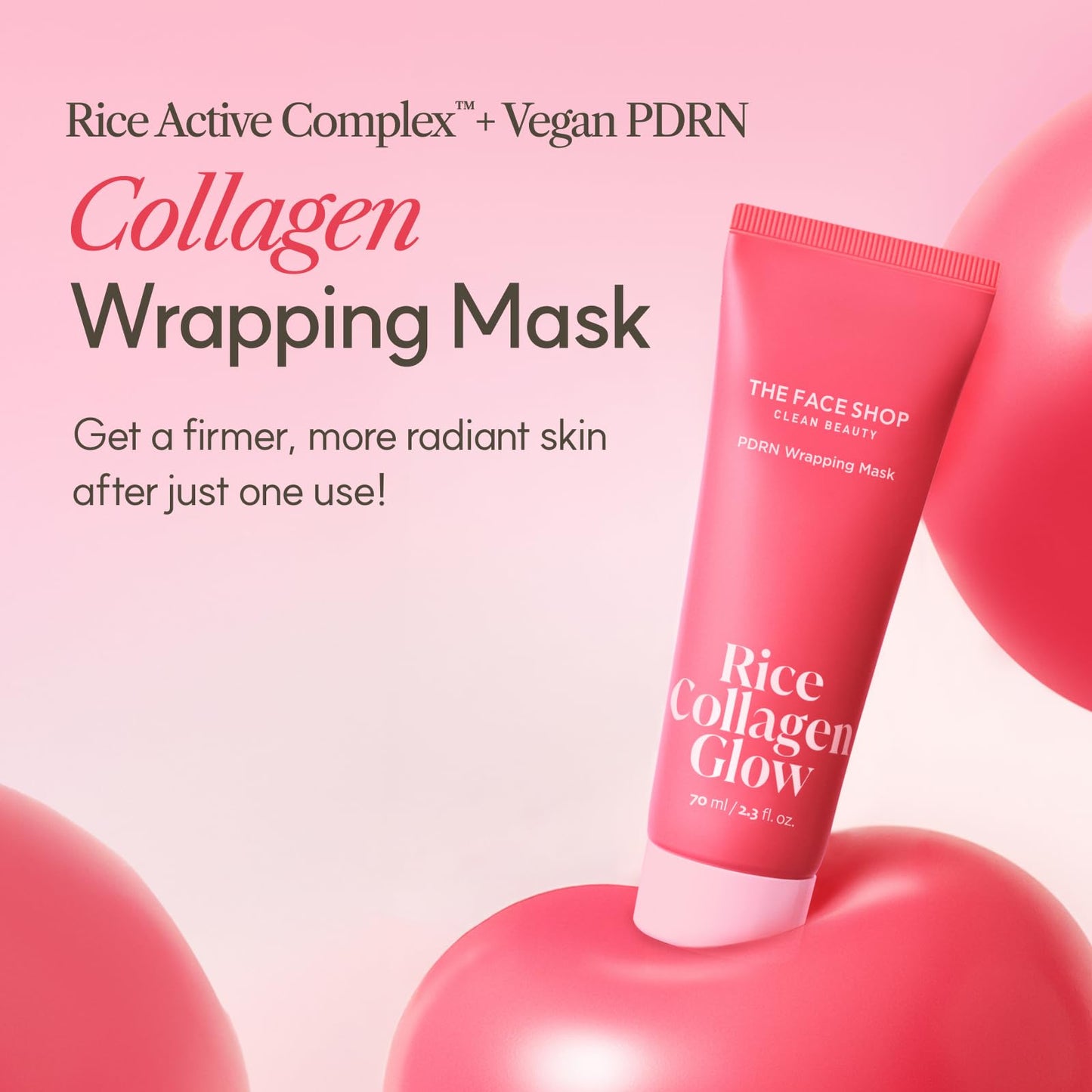 The Face Shop Pink Collagen Wrapping Mask, Peel-Off Facial Mask for Glass Skin, with Vegan PDRN &