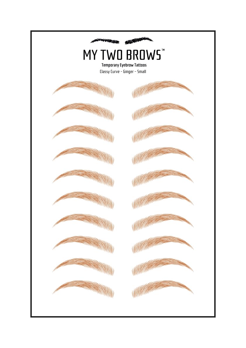 (10 pairs) Ginger Temporary Eyebrow Tattoo - Small Size - Waterproof & Smudgeproof - Classy Curve Style Eyebrow Stickers - Sheet Lasts up to 30 Days - Won't Work on Existing Brows