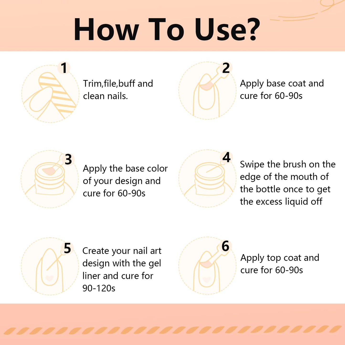 JODSONE Nail Art Gel Liner Set 10 Colors Glitter Red Black Pink Gel Nail polish Need U V Lamp Cured with Thin Brush at Home Salon Design