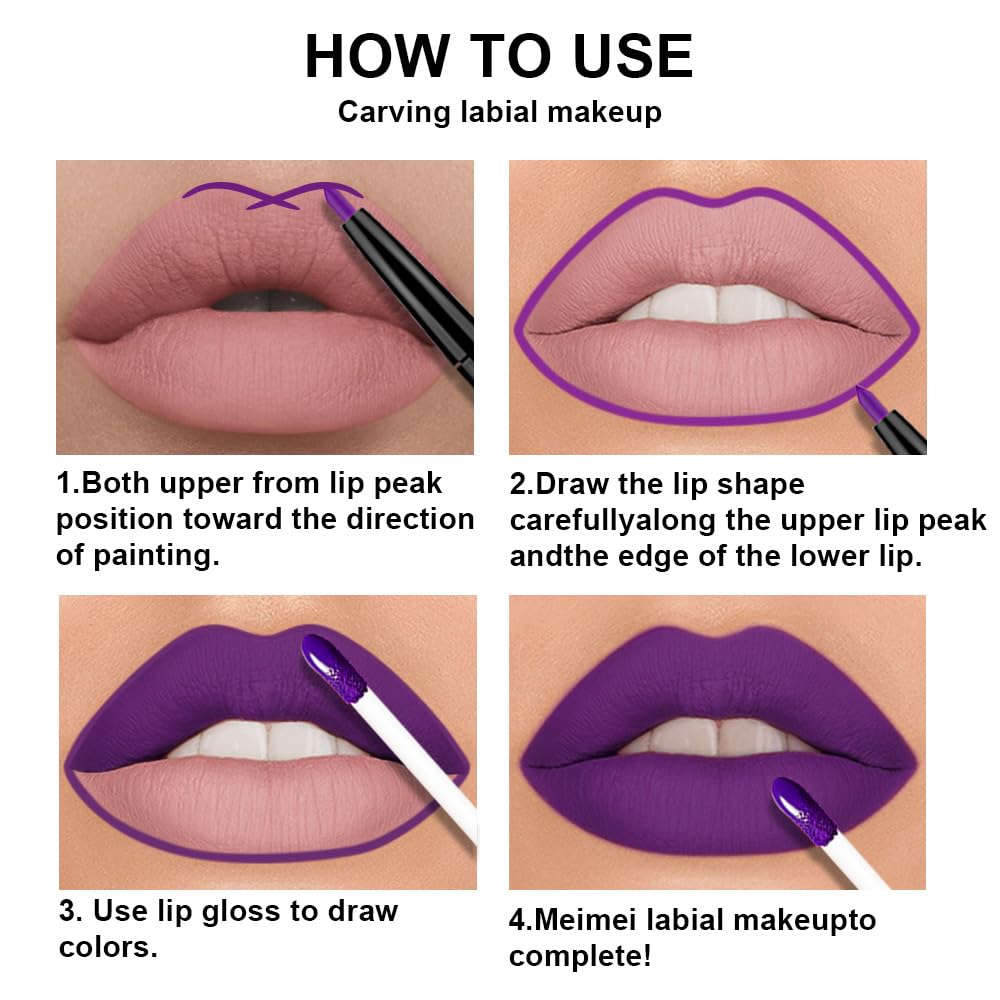 evpct 3Pcs Lavender Dark Violet Purple Matte Lip Liner & Liquid Lipstick Stain Makeup Set for Women, Lip Liner Stain Long Lasting Waterproof Smudge Proof, Cruelty Free Lip Makeup 24 hours originales