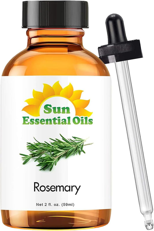 Sun Essential Oils - 2 oz Rosemary Essential Oil for Hair Growth, Skin, Scalp - Drops for Diffuser, Humidifier & Aromatherapy Massage - DIY Candle, Lotion & Shampoo Making - Help Sleep
