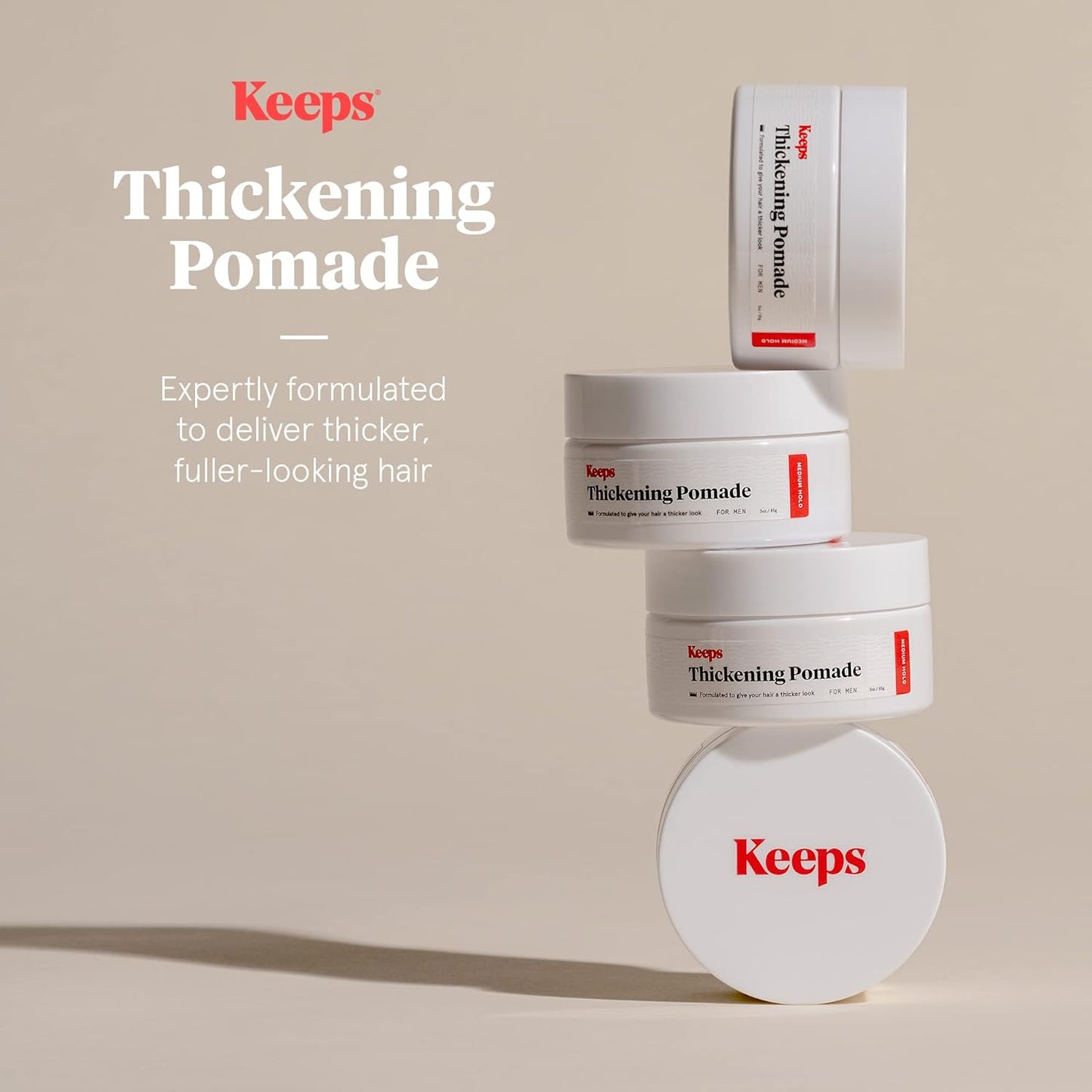 Keeps Matte Thickening Pomade for Men - Natural Ingredients for Fuller Hair: Biotin, Caffeine, Green Tea & Saw Palmetto - All-Day Medium Hold for All Styles