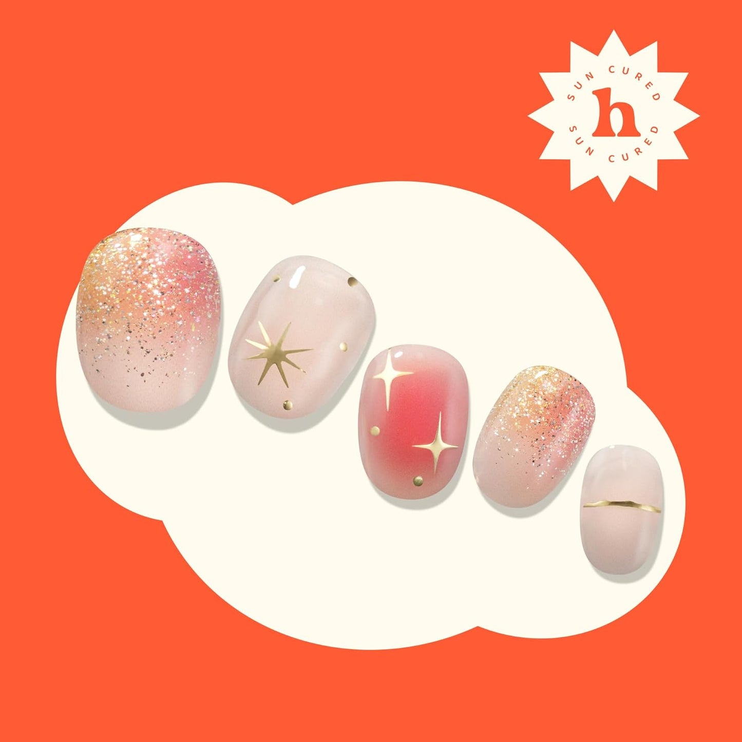 Semi Cured Gel Nail Strips | No LED Lamp Needed | Ombre, Gold, Spring | Easy Apply & Remove, Salon Quality | Includes 28 Strips, 1 Prep Pads, Nail File & Wooden Stick - Hey, It's Golden Hour