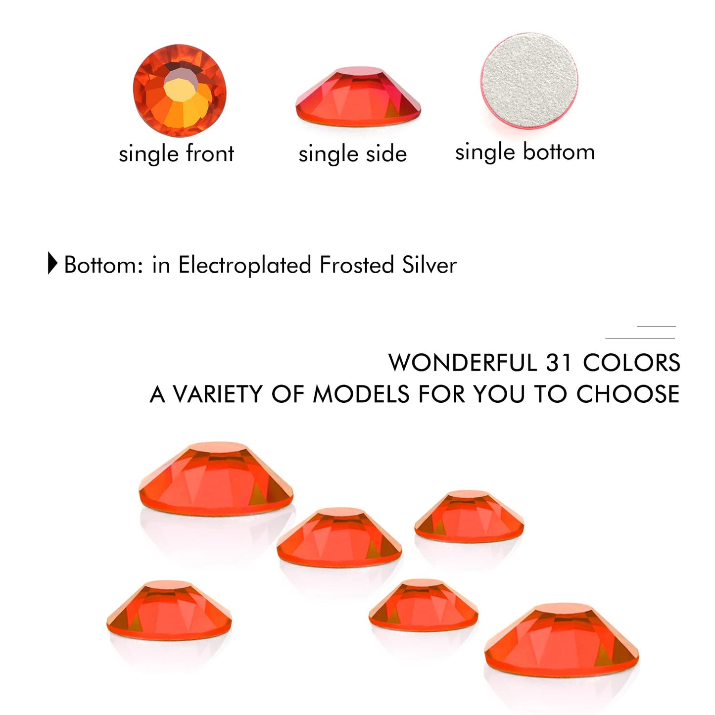 3000Pcs Orange Crystal Rhinestones,Glass Flatback Rhinestones Gemstones Mini for Nail Face Makeup Art Crafts Clothes Decoration - (SS6,2.0mm,Orange)