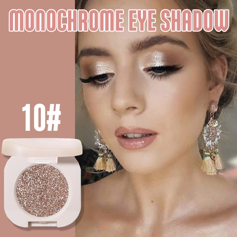 Monochrome Glitter Eyeshadow - Nude Gold Brown Shimmer Eye Shadow, Talc-Free, Paraben-Free, Cruelty-Free, Long-Lasting Single Eyeshadow Palette for Everyday & Special Occasions 10#