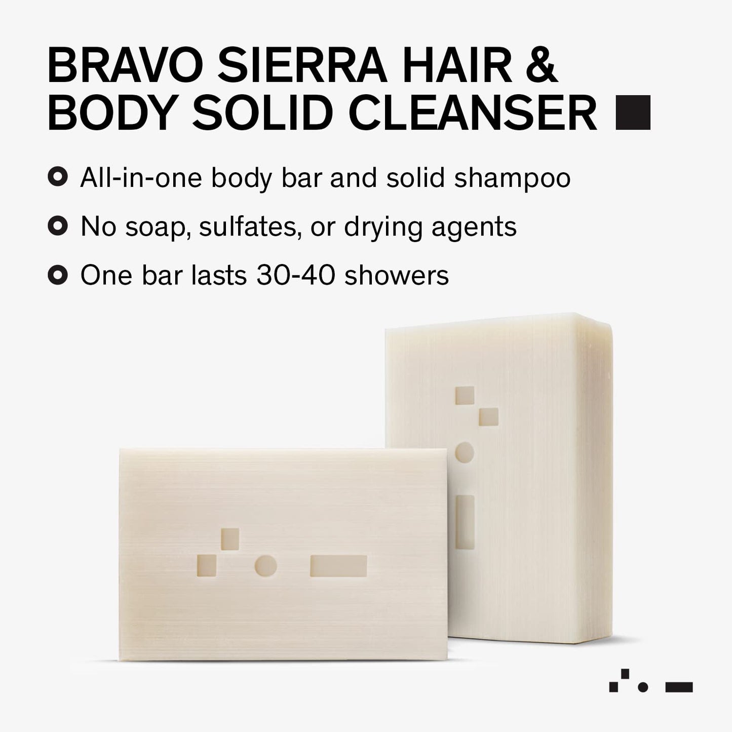 Bravo Sierra Body & Hair Bar, 2-Pack - All-In-One Shampoo & Facial Cleanser with White Vetiver & Cedarwood, 7 oz - Coconut, Shea Butter & Oat Flour for Soft Skin & Healthy Hair