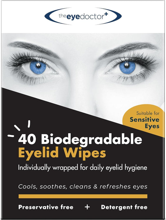 The Eye Doctor Biodegradable Eyelid Wipes - 20 x Single Use Eye Cleaning Wipes for Daily Lid Care - Individual Preservative Free Sensitive Eye Cleaner - Soothes Cleans and Refreshes