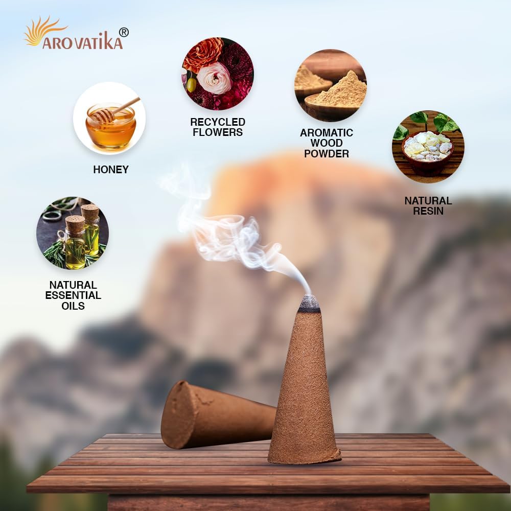 ARO VATIKA Vedic Benzoin Natural Masala 120 Incense Cones in Pack of 12 Boxes | Environment-Friendly Dhoop | Best for Prayer, Reiki, Meditation & Relaxation | Burn time- 25 mins