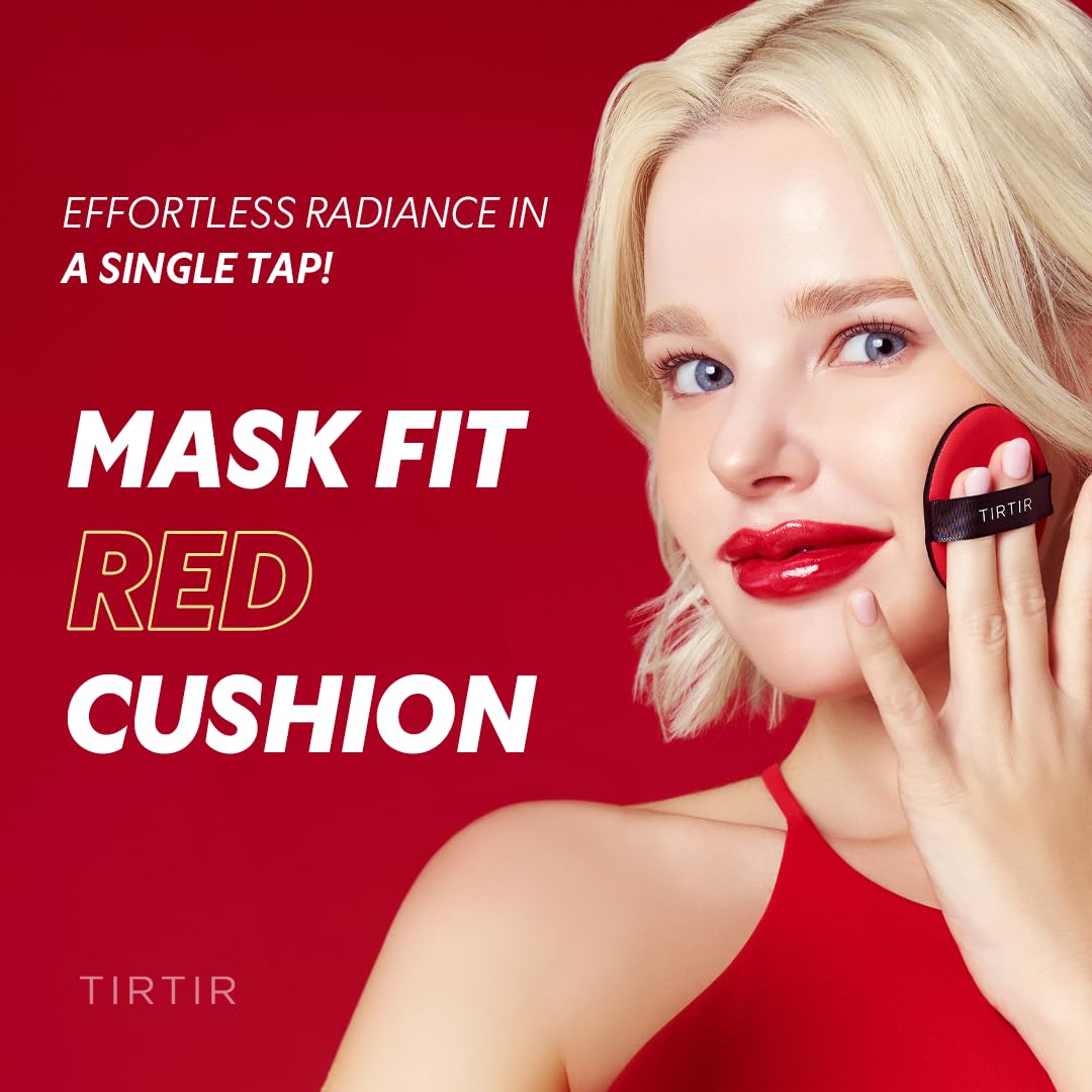 TIRTIR Mask Fit Red Cushion Foundation | Full coverage, Weightless, Skin fit, Satin Glow Finish, Korean Makeup BB Foundation, beauty, Tattoo cover up, Buildable (#51N Fudge, 0.63 Fl Oz)