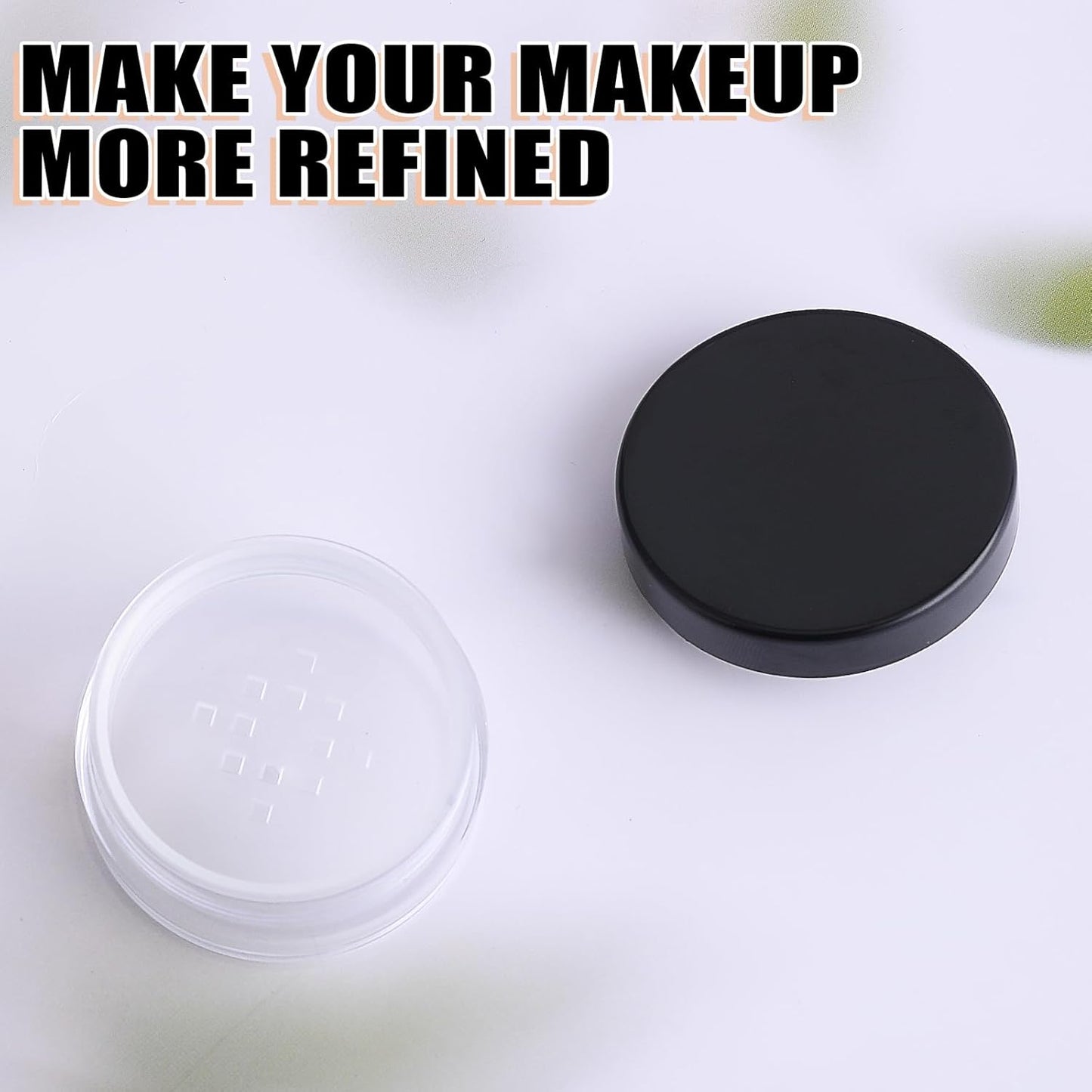 10 ml/ 0.34oz Refillable Loose Powder Container 4PCS Plastic Loose Powder Compact Container DIY Empty Makeup Powder Travel Container Case with Elasticated Net Sifter
