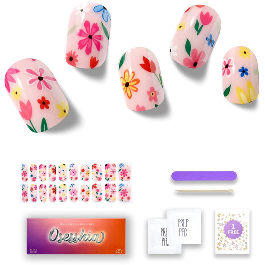 Semi Cured Gel Nail Strips, 20 pcs Nail Wraps, Glaze Stickers, Salon Quality French Manicure, Full