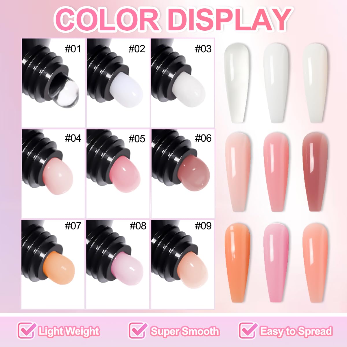 9 Colors Poly Extension Gel Nail Kit Clear Milky White Pink Nude Builder Gel for Nails Quick Dry Long Lasting Durable Polygel Nail Extension Kit for Starter Salon DIY Home Use