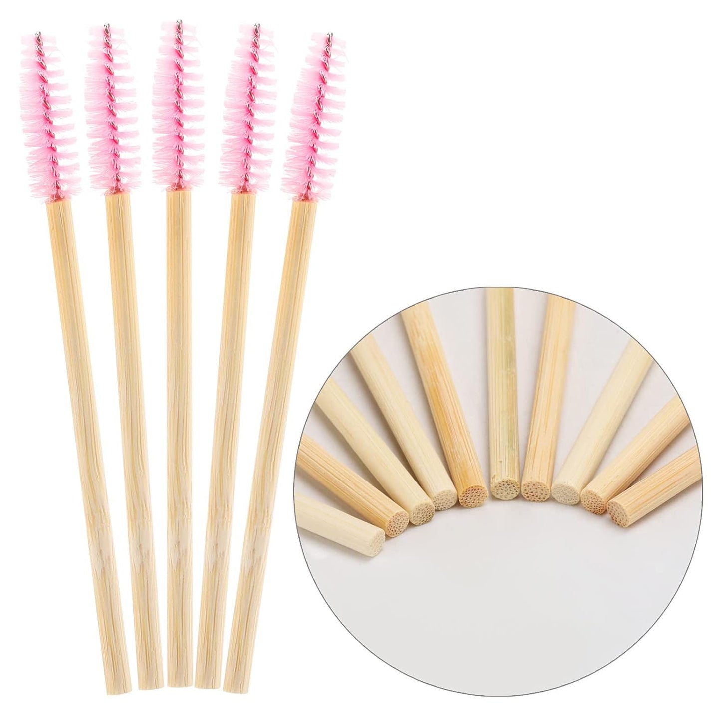 Tbestmax 150 Disposable Mascara Wands Eyelash Brush Spoolies for Eye Lash Extension Eyebrow Bamboo Stick Pink