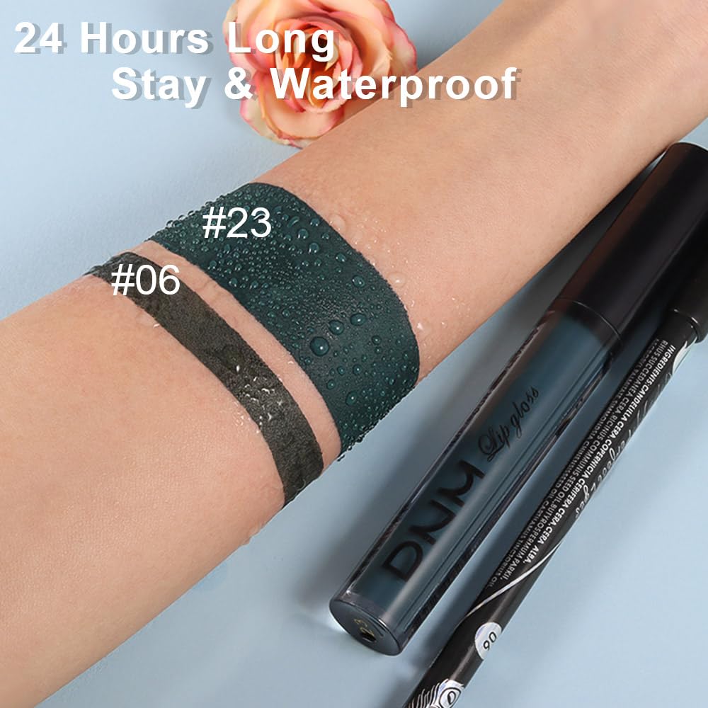 evpct 2Pcs Matte Dark Green Lipstick and Lip Liner Gloss Makeup Set matt Matte Liquid Lipstick Long Lasting Set 24H and with Lip Liner 23#