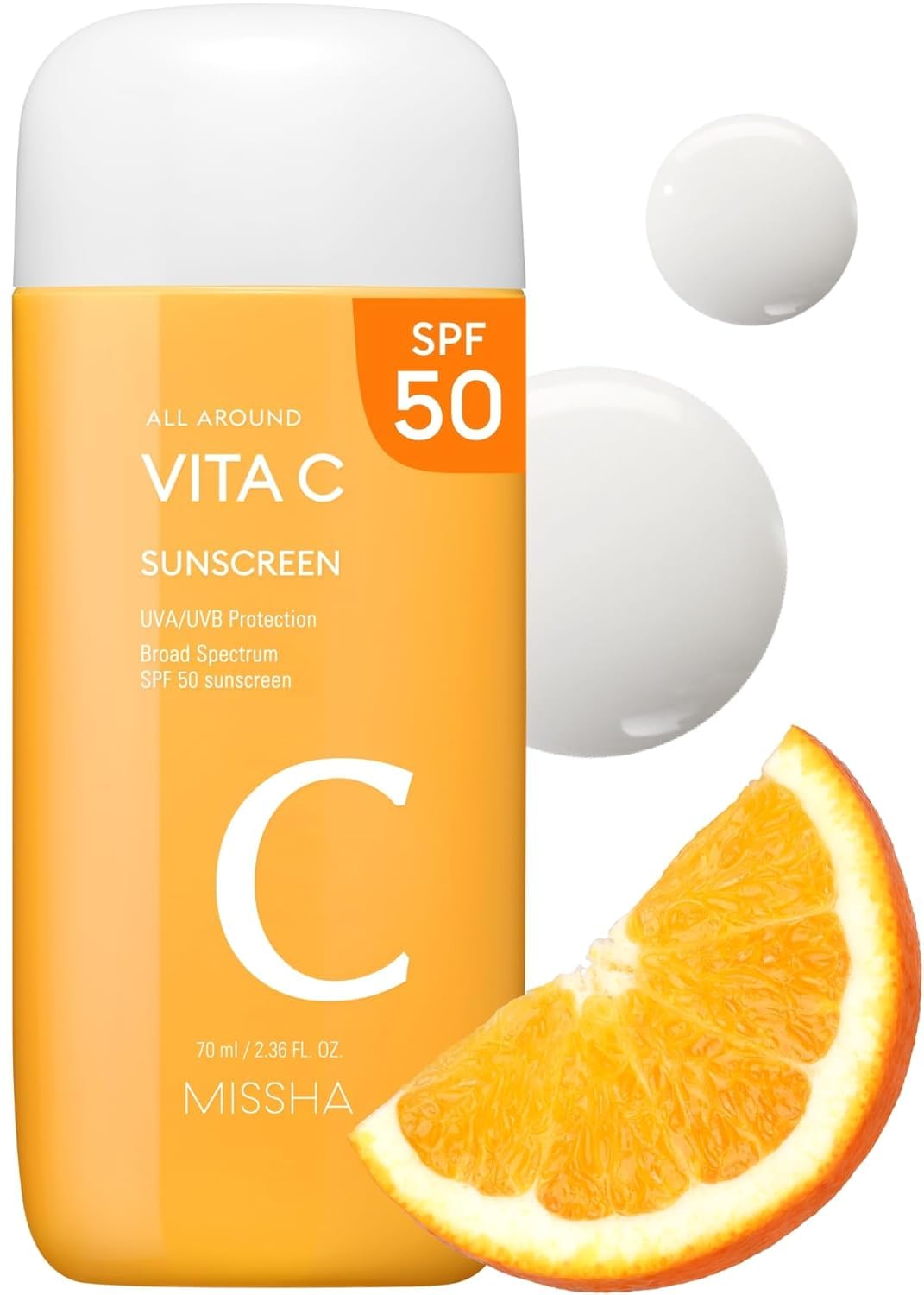 MISSHA All Around Vita C Sunscreen SPF 50, Vitamin C Face Care 2.36 oz