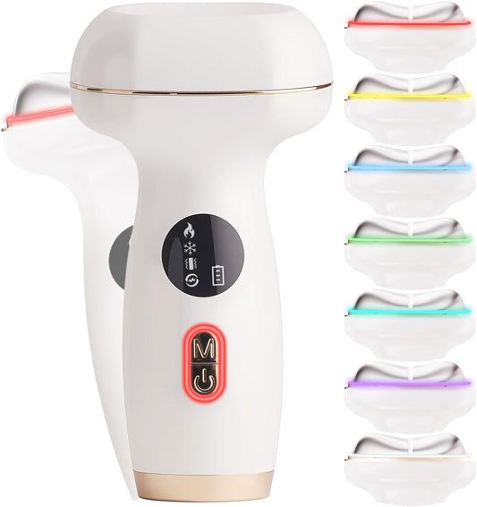 Microcurrent Facial Device with Red Light Therapy - 7-in-1 LED Sculptor & Cooling Gua Sha for Face Neck Eye Firming, Depuffing & Double Chin Reduction