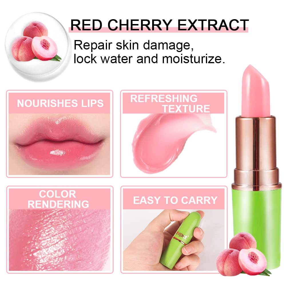 evpct 2Pcs Peach Tinted Lip Balms PH Lip Color Changing Lipstick Balm Stains Set Queen for Women Girls Korean Mood Color Change Light Pink Lipstick