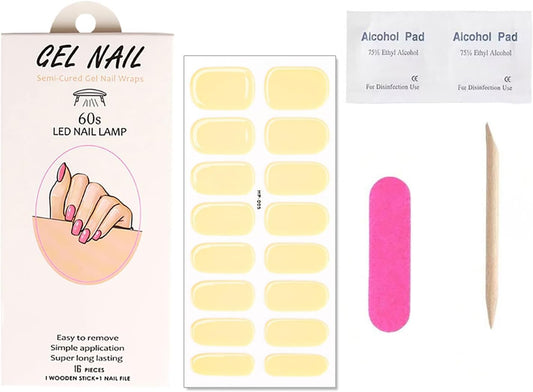 Yellow Semi Cured Gel Nail Strips Stickers Self Adhesive Waterproof Design Gel Nail Stickers Solid