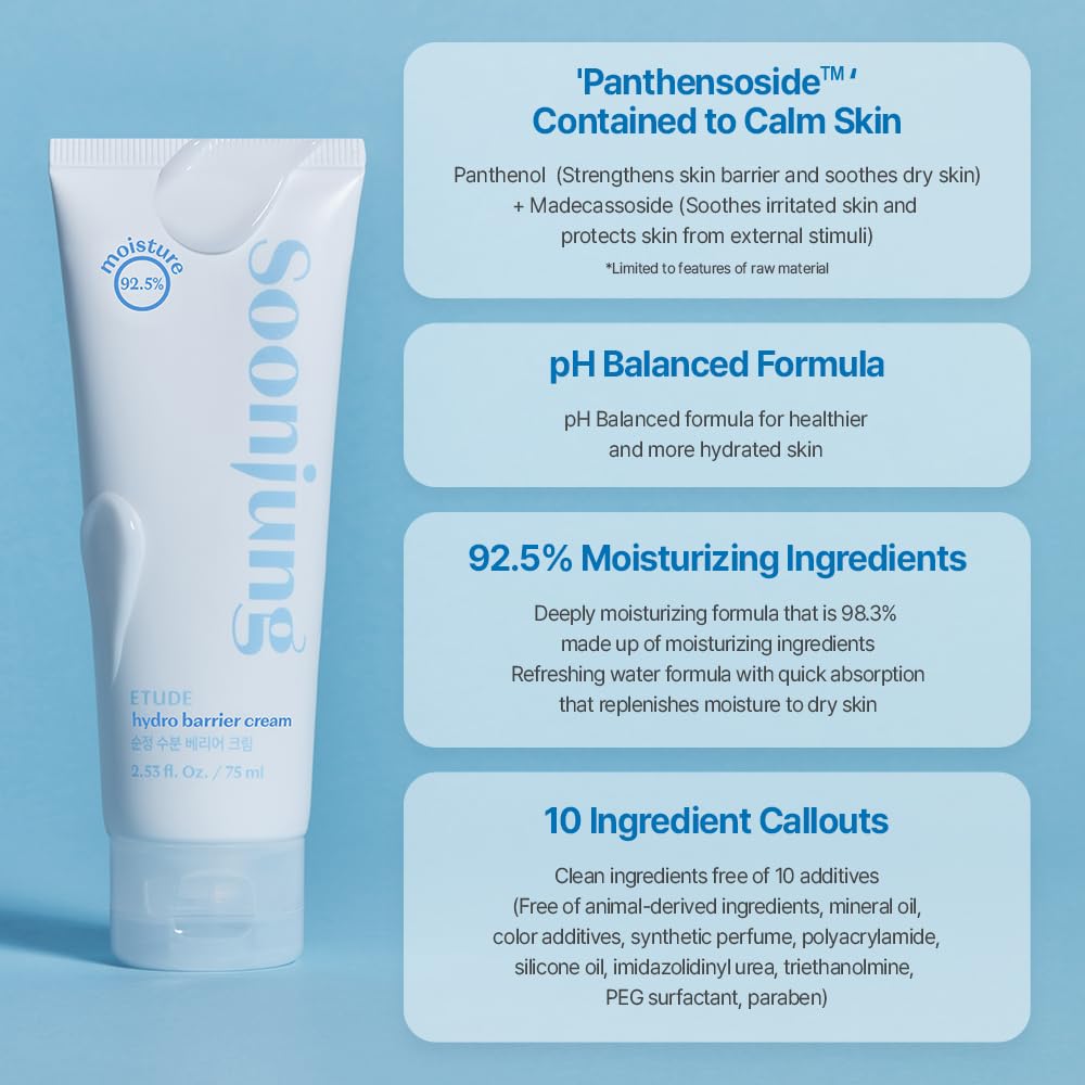 ETUDE SoonJung Hydro Barrier Cream | 92.5% Moisturizing Ingredients, Gel Formula for Soothing, pH