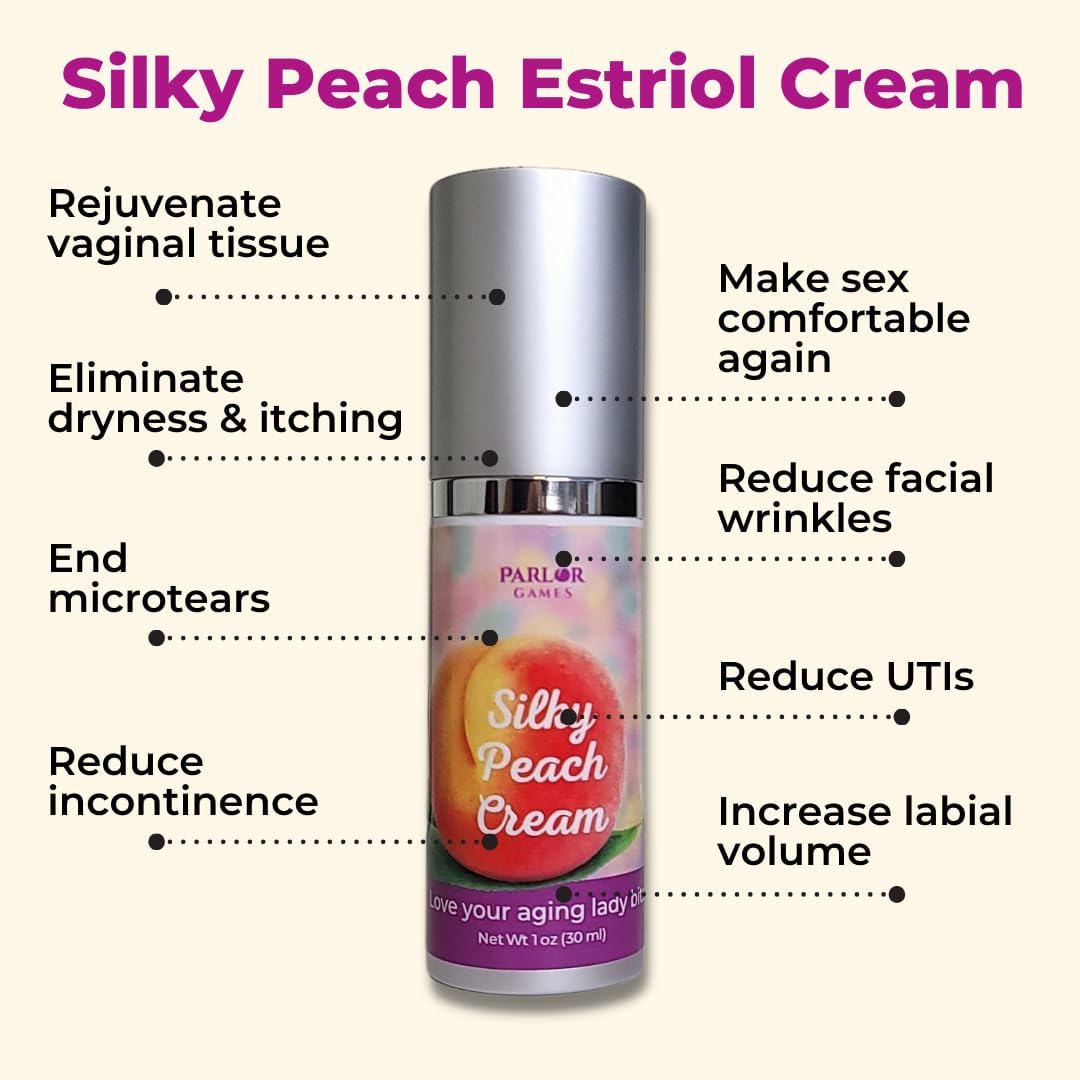 Silky Peach Cream by Parlor Games – Bioidentical Estriol Cream for Women – Menopause Relief for Vaginal Dryness & Vulva Itch – 30ml Bottle (2 Month Supply)