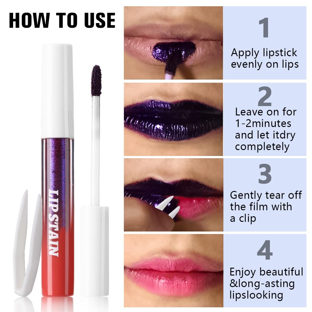 evpct Deep Mauve Red Peel Off Lip Stain Tints with Tweezer, Matte Liquid Lipstick Lip Stain Long Lasting Waterproof for Women, Non-stick Cup Lipstick Peel Off High Pigmented Smudge-proof Easy to Apply