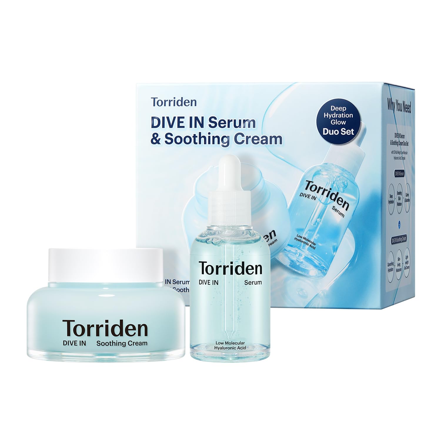 Torriden DIVE IN Serum 1.69 fl.oz. + Soothing Cream (Jar) 3.38 fl.oz. | Hyaluronic Acid Care Set |