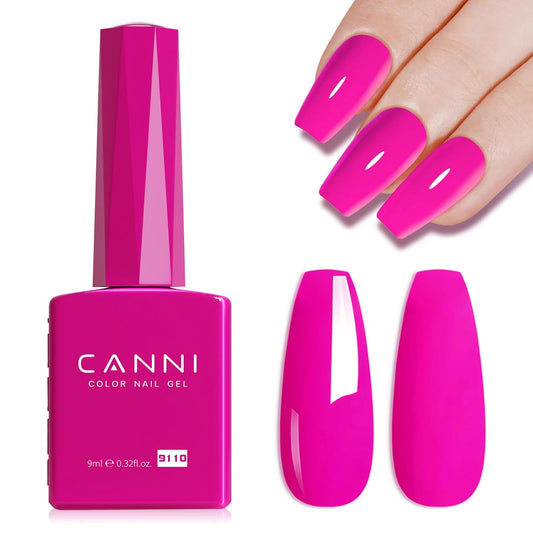 CANNI Hot Pink Nail Gel Polish, 1Pcs Bright Coral Pink Cerise Color High Gloss Soak Off UV Gel Nail