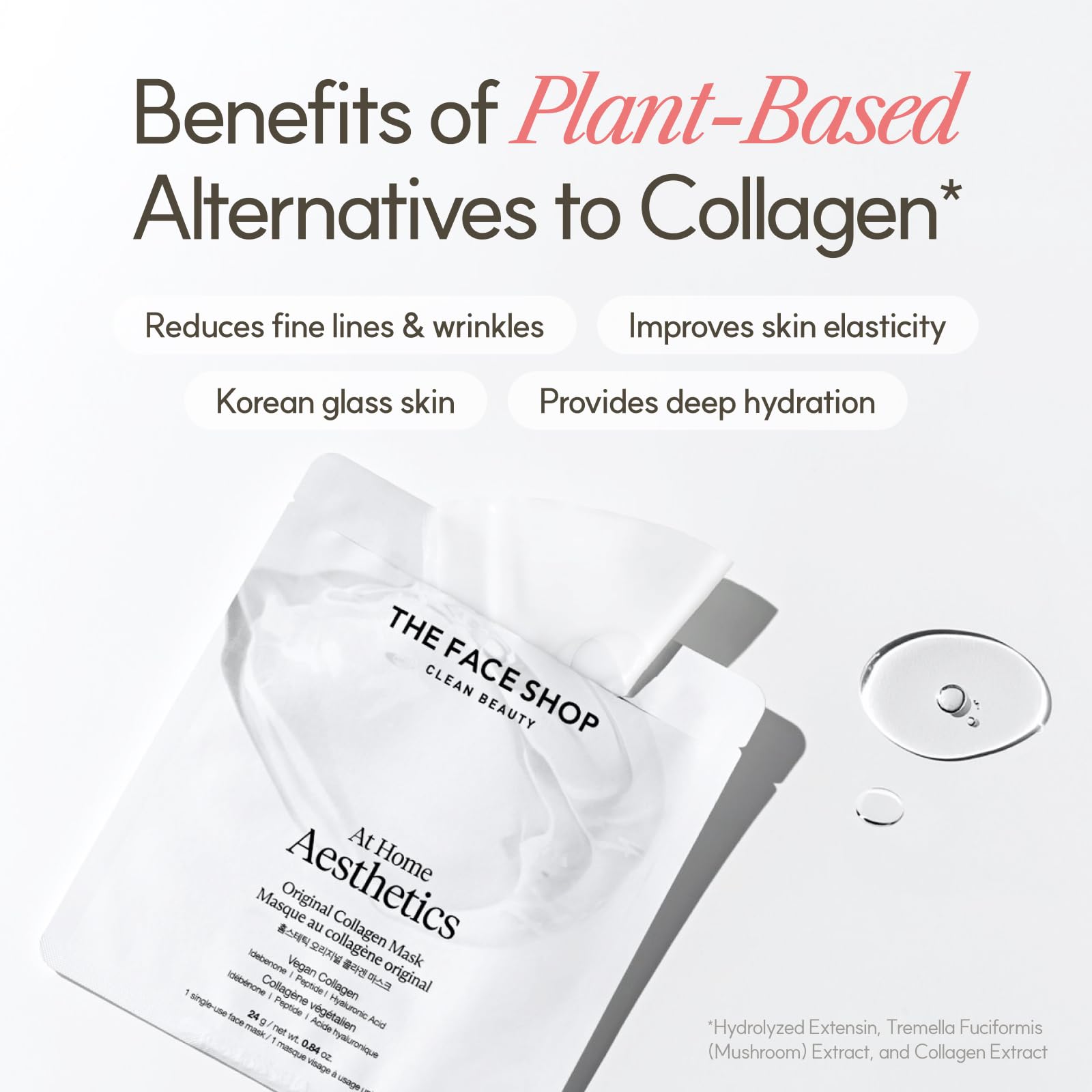 THE FACE SHOP Original Vegan Collagen Face Mask, Korean Glass Skin Essential, Peptide Hydrogel Mask