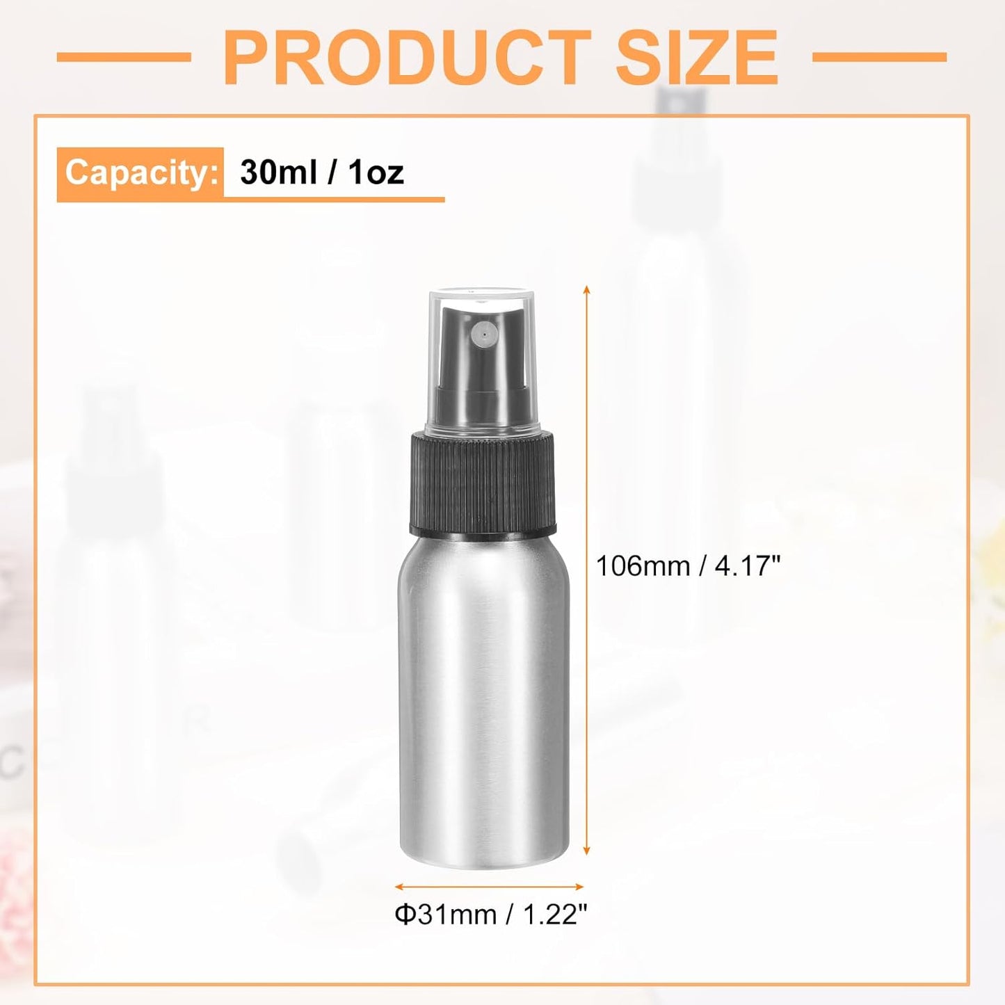 HARFINGTON Aluminum Fine Mist Spray Bottles 30ml/1oz Metal Small Liquid Alcohol Refillable Travel Container with Black Plastic Nozzle Cap for Perfume Skincare Cosmetic Storage Bottle