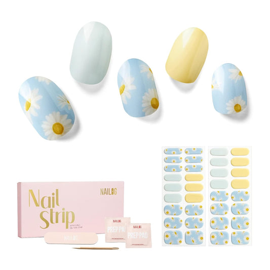 Nailog Semi Cured Gel Nail Strips 34 pcs | Long Lasting Nail Polish Sticker Wraps with Glossy Gel