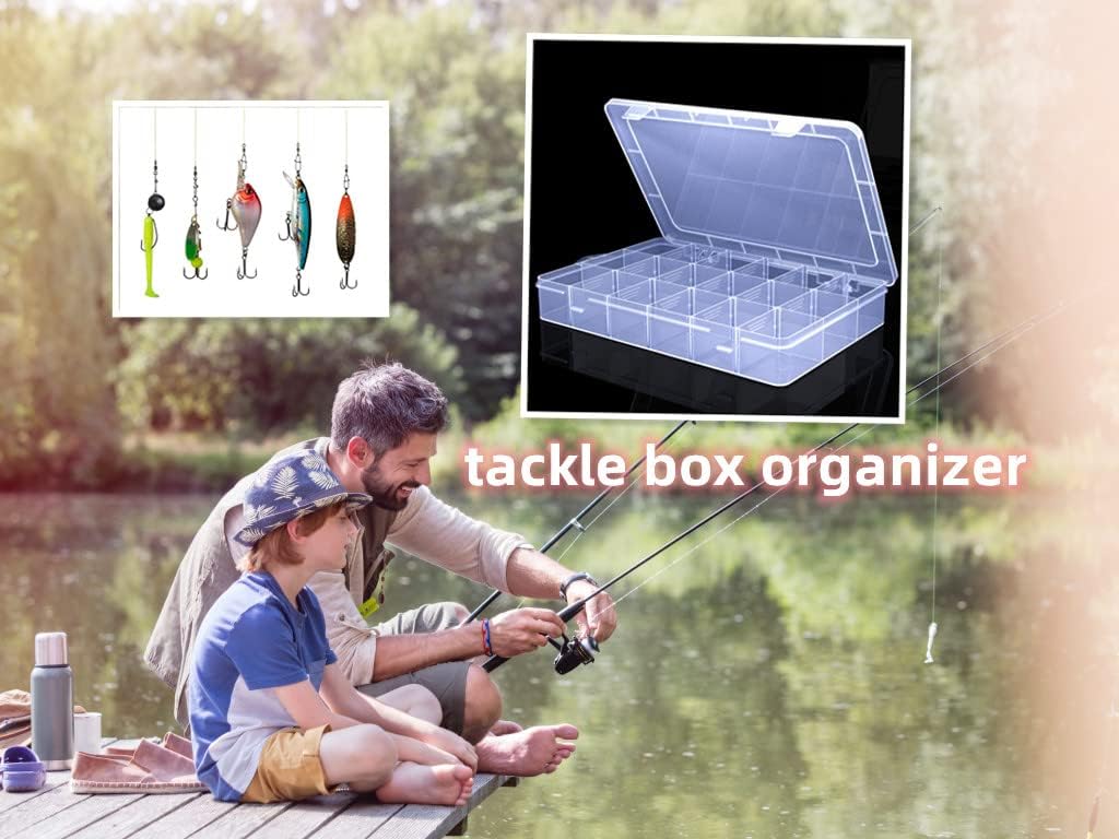 Large18 Grids Clear Organizer Box Snack Box with Removable Dividers for Fishing Hook,Bead Organizer Case,Plastic Storage Containers for Small Parts
