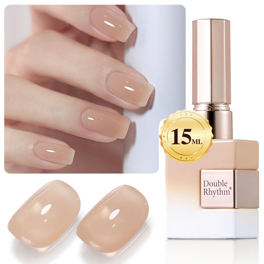 Double Rhythm Translucent Gel Polish Sheer Neutral Natural Light Milky Same Color Same Bottle 15ML Jelly UV Nail Polish Nail Art DIY at Home (Light Cinnamon-A1483)