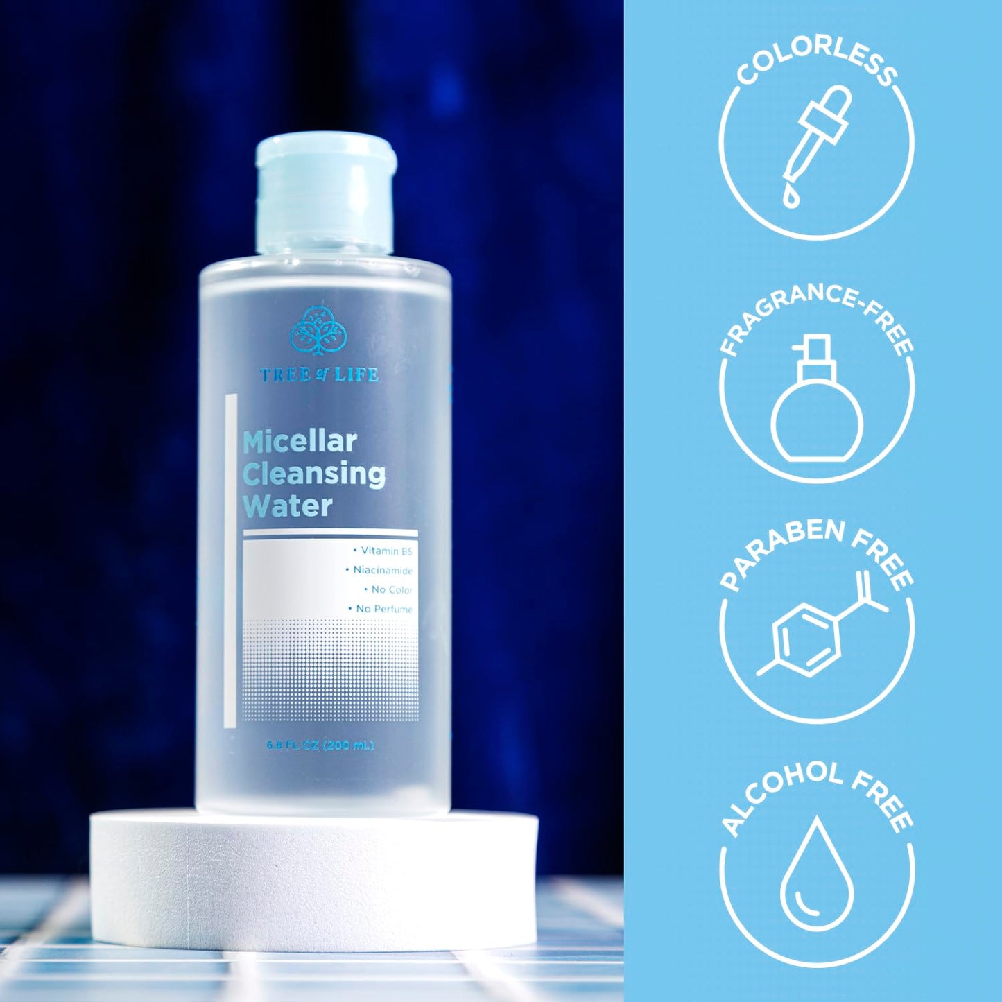 Tree of Life Beauty Micellar Cleansing Water (6.8fl oz) - Micellar Water Makeup Remover with Niacinamide, Vitamin B5, Glycerin - Eye Makeup Remover Liquid, No Rinse Needed